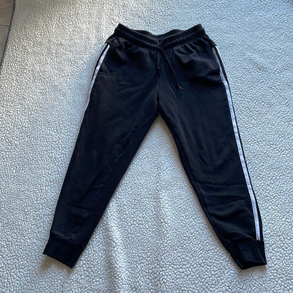 Adidas black 3 stripe fleece joggers
